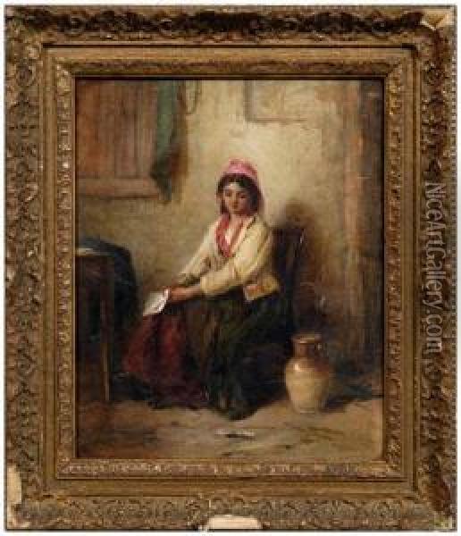 Seated Maiden Holding Letter Oil Painting - Thomas Kent Pelham