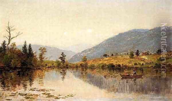 Fishing on a Lake Oil Painting - Jasper Francis Cropsey