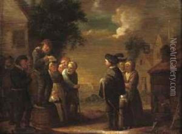 A Group Of Peasants Listening To A Travelling Singer Oil Painting - Jan Miense Molenaer