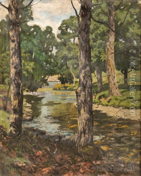 Trees Along The Banks Of A Stream Oil Painting - Ben Foster