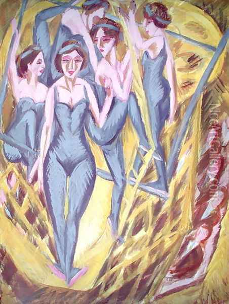Trapeze Artists in Blue Oil Painting - Ernst Ludwig Kirchner
