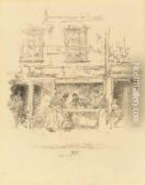 Maunder's Fish Shop; Smith's Yard Oil Painting - James Abbott McNeill Whistler