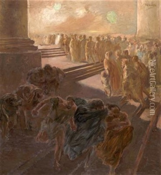 Driving The Merchants Out Of The Temple Oil Painting - Gaetano Previati