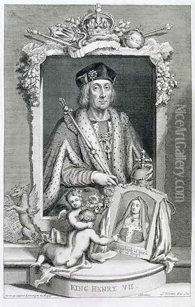 Henry VII 1457-1509 King of England from 1485, after a portrait in the Royal Collection, engraved by the artist Oil Painting - George Vertue