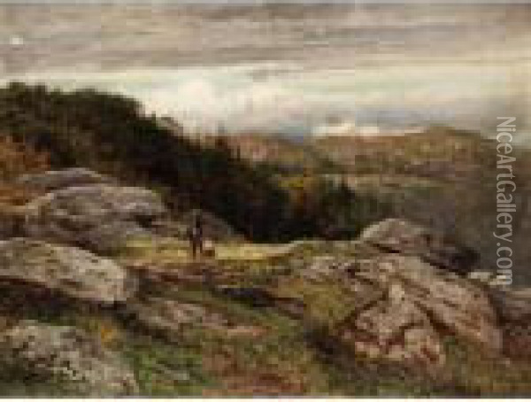 A Welsh Hillside Path Oil Painting - Benjamin Williams Leader
