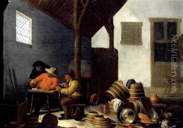 Zechende Bauern In Einer Scheune Oil Painting - Pieter de Bloot