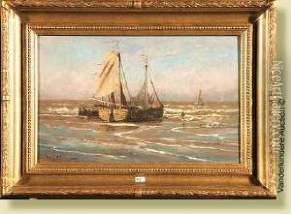 Bateaux De Peche En Bordde Mer Oil Painting - Jean Theodore Descourtilz