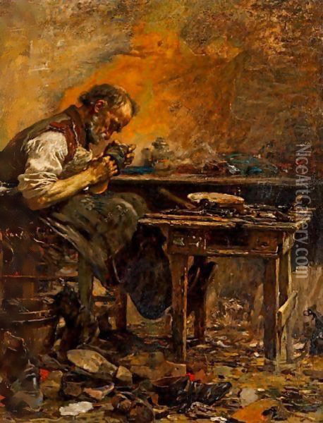 The Cobbler Oil Painting - Giovanni Segantini