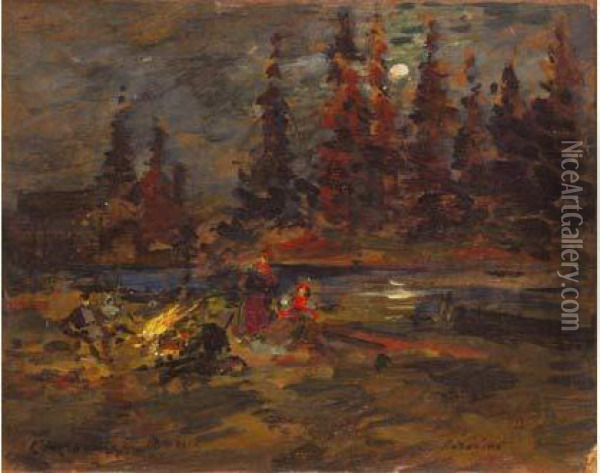 Fire On The River Bank Oil Painting - Konstantin Alexeievitch Korovin
