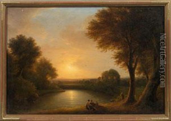 Sonnenuntergang Uber Einer Italienischen Landschaft Oil Painting - Lorenz Adolf Schonberger