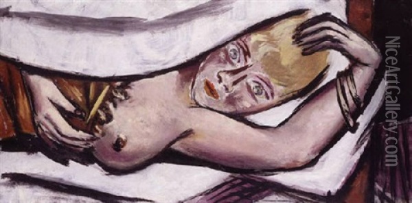 Frau Im Bett Oil Painting - Max Beckmann