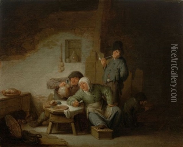Buveurs Et Fumeurs Dans Un Interieur Oil Painting - Adriaen Jansz van Ostade