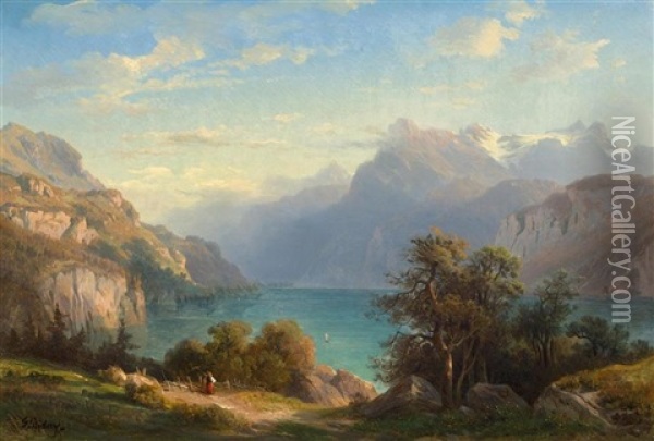 Blick Auf Den Vierwaldstattersee Und Den Urirotstock Vom Axenberg Aus Gesehen Oil Painting - Francois Diday