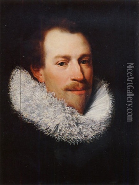 Portrait Of A Gentleman Wearing A Black Tunic And A White Ruff Oil Painting - Thomas De Keyser