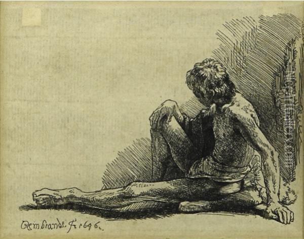 Nude Man Seated Oil Painting - Rembrandt Van Rijn