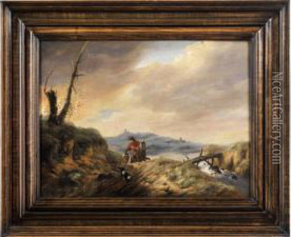 Reiter In Einer Hugeligen Flusslandschaft Oil Painting - Jan Wouwerman