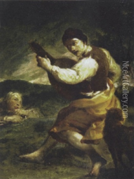Dancing Figure With A Lute Oil Painting - Giuseppe Maria Crespi
