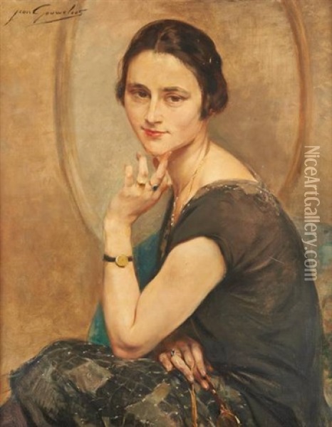 Portrait De Jeune Femme Au Face-a-main Oil Painting - Jean Leon Henri Gouweloos