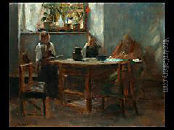 Familie Am Tisch Oil Painting - Carl Johann Becker-Gundahl