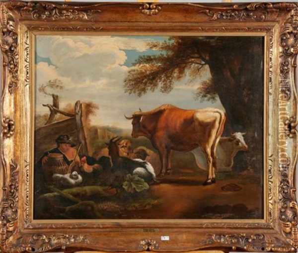 La Halte Du Paysan Et De Son Troupeau Oil Painting - Joseph Roos