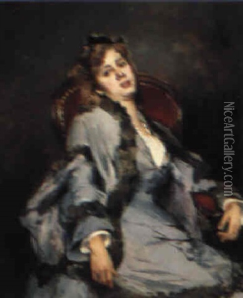 Young Lady Sitting Oil Painting - Francisco Miralles y Galup