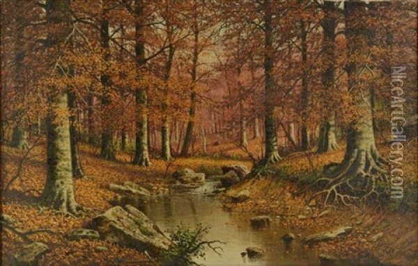 Autumn Landscape With Stream Oil Painting - William Mckendree Snyder