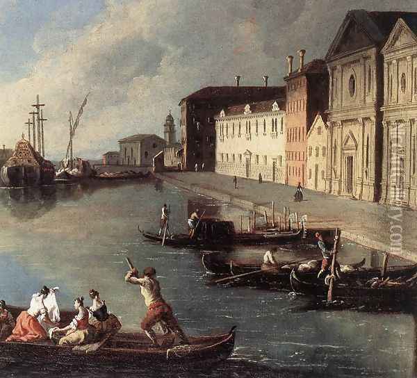 View of the Giudecca Canal (detail) 1730s Oil Painting - Johann Richter