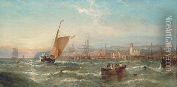 Scarborough From The Sea Oil Painting - William Calcott Knell
