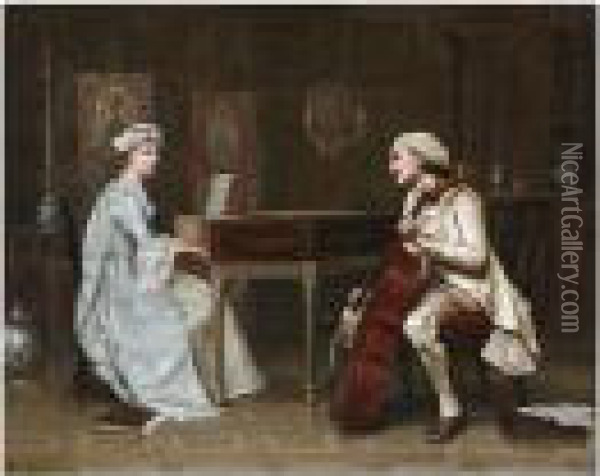 A Duet Oil Painting - William Anstey Dollond