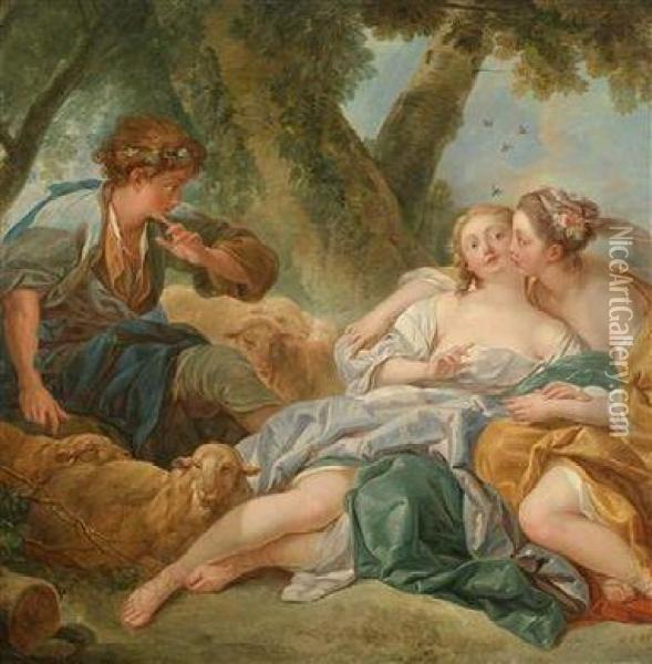 Silvia Freed From Pain By A Kiss From The Huntsman Oil Painting - Francois Boucher