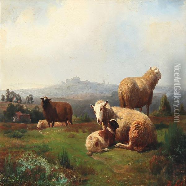 Landscape With Grazing Sheeps Oil Painting - Henry Lot