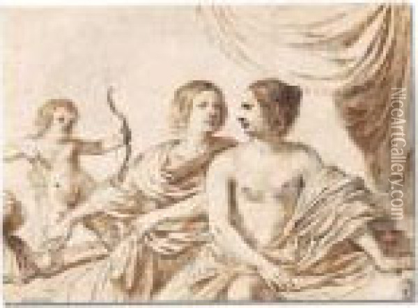 Mars, Venus And Cupid Oil Painting - Guercino