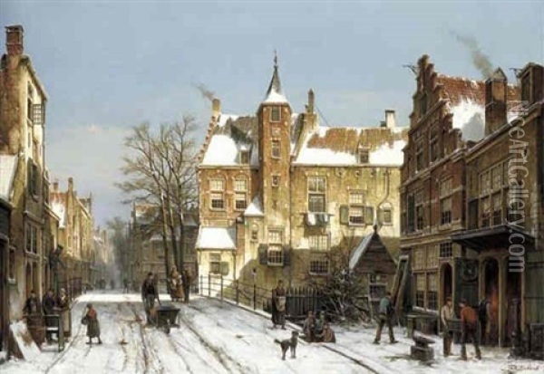 A Town Scene In Winter Oil Painting - Willem Koekkoek
