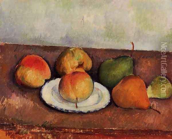Still Life Plate And Frui Oil Painting - Paul Cezanne
