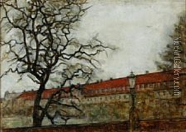 Akacietraeet Og Garderkasernen Ved Rosenborg Oil Painting - Svend Hammershoi