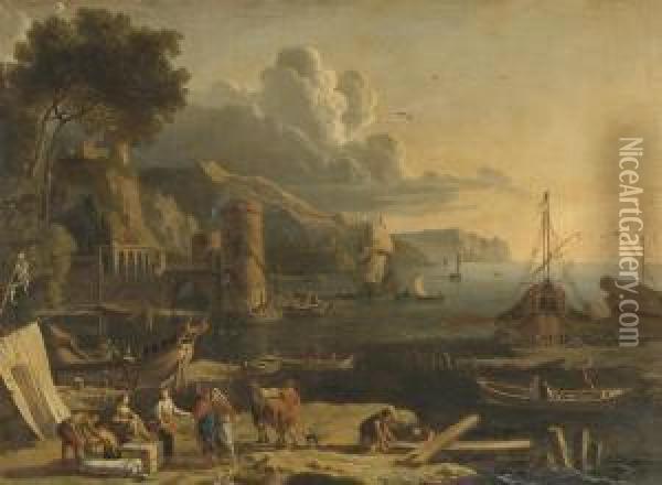 Mediterranean Port Scene Oil Painting - Adriaen Manglard