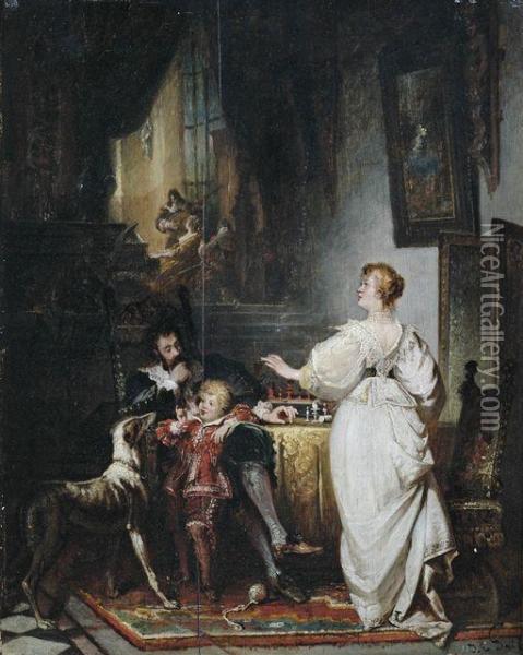 Eine Familie Im Historischen Interieur Oil Painting - Jacob Emmanuel Gaisser