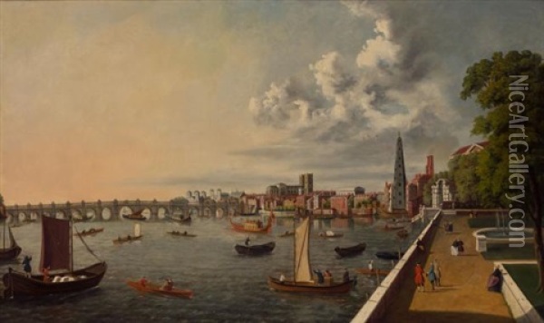 London: The Thames From Somerset House Terrace Towards Westminster Oil Painting - Samuel Scott