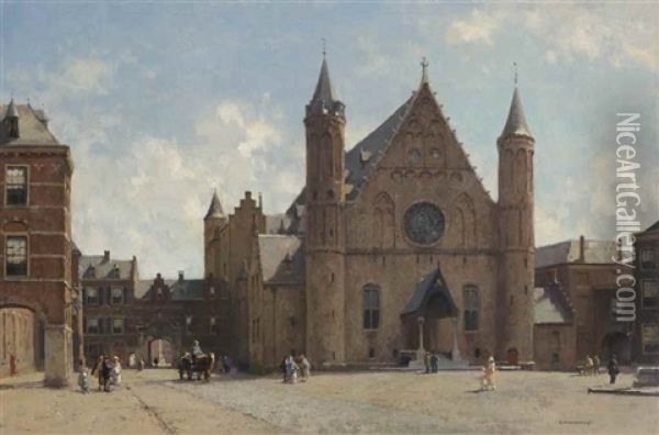 October Morgen: The Ridderzaal In The Hague Oil Painting - Cornelis Vreedenburgh