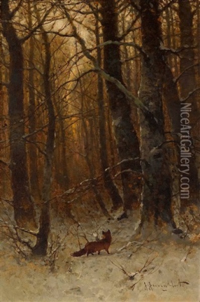Fuchs Im Winterwald Oil Painting - Johann Jungblut