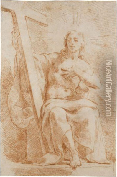 Christ Seated, Holding The Cross Oil Painting - Gaetano Gandolfi