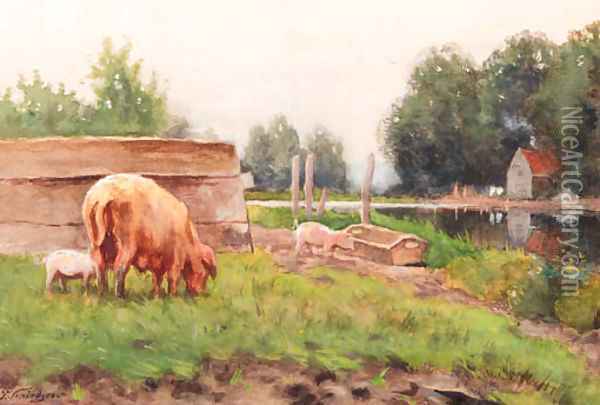 Pigs in a yard Oil Painting - Petrus Paulus Schiedges