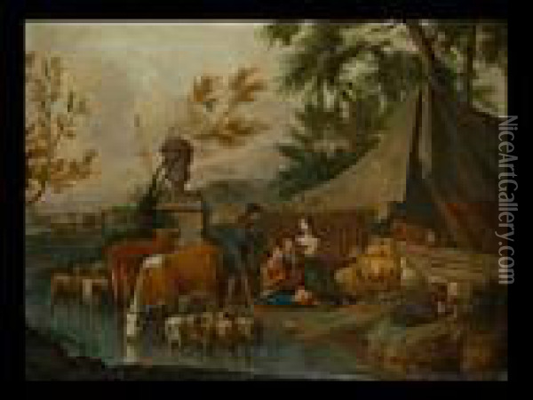 Musizierender Schafer Oil Painting - Nicolaes Berchem