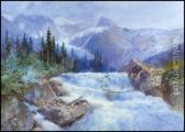 Glacier Cascade, Selkirks, Bc Oil Painting - Frederic Marlett Bell-Smith