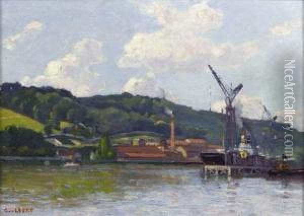 La Seine A Dieppedalle Oil Painting - Narcisse Guilbert