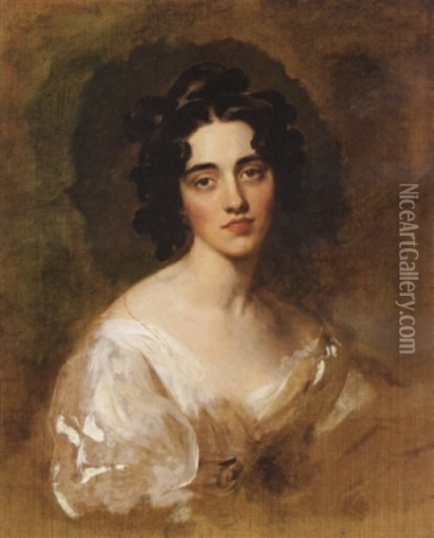Portrait Of Lady Georgina North Wearing A White Dress Oil Painting - Thomas Lawrence