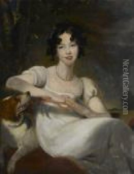 Portrait Of A Young Lady With Her Spaniel Dog Oil Painting - Sir Thomas Lawrence