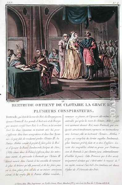 Clothaire II, King of the Franks 584-628 is beseeched by his wife Bertrude d.620 to spare the lives of several conspirators, engraved by Jean Baptiste Morret fl.1790-1820, 179 Oil Painting - Jacques Francois Joseph Swebach