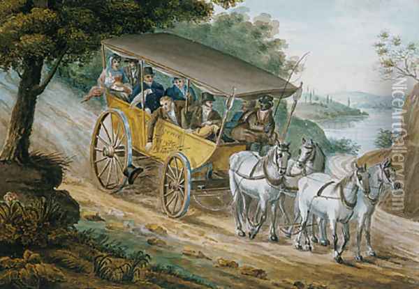 Travel by Stagecoach Near Trenton, New Jersey Oil Painting - Pavel Petrovich Svinin