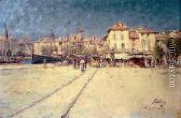Toulon, Le Port Marchand.. Oil Painting - Henri Malfroy